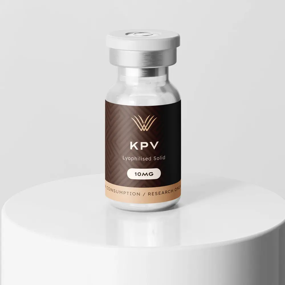 KPV 10mg research peptide vial supplied by Wolverine Peptides for laboratory research applications